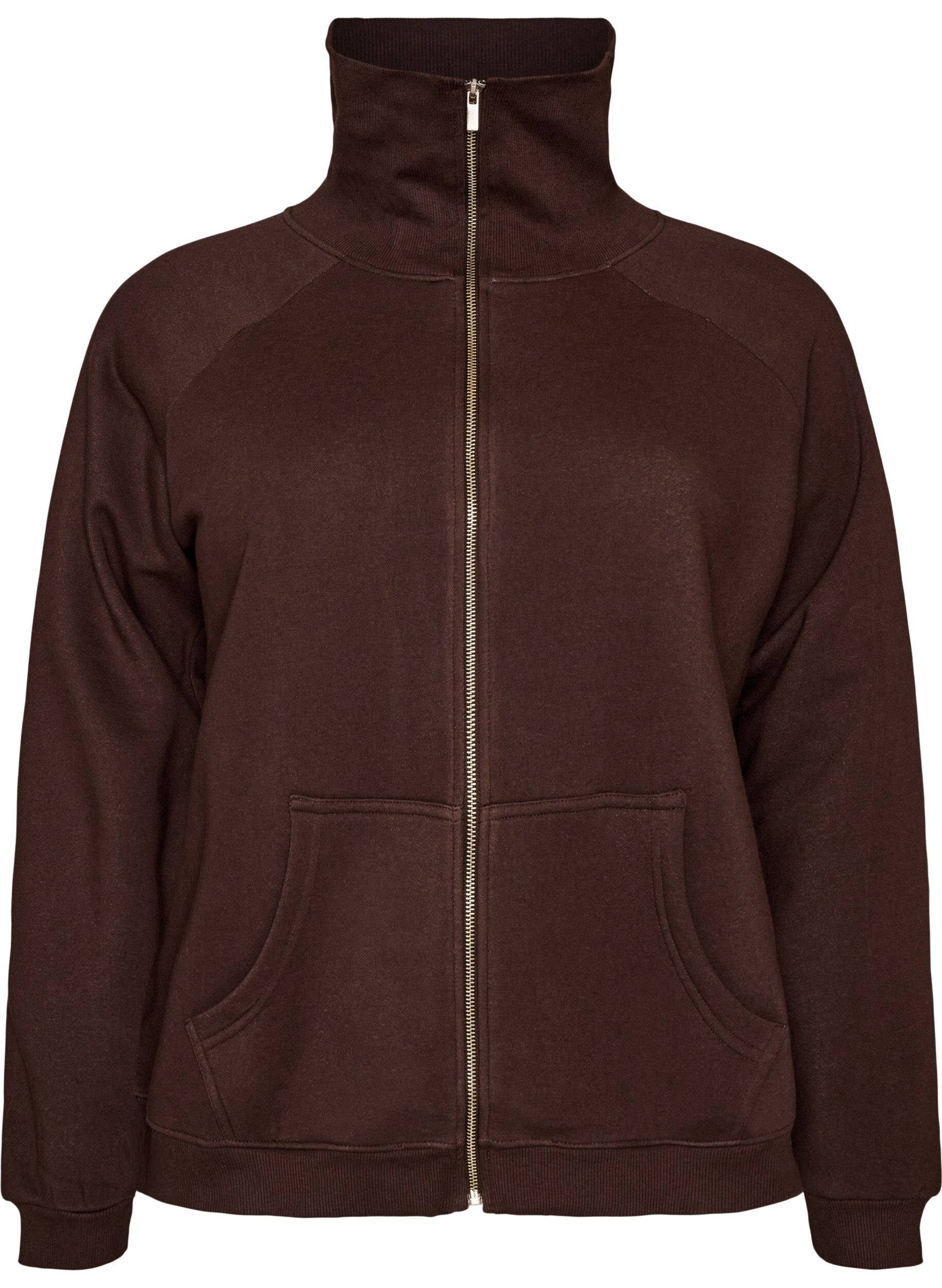 Sweat cardigan with high collar and zip