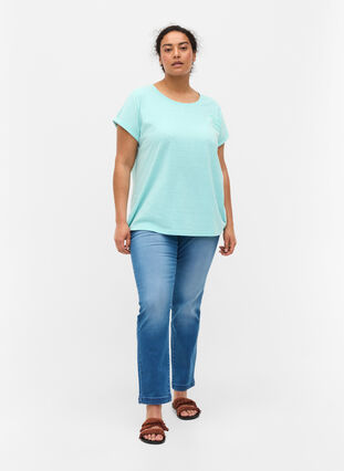 Mottled t-shirt in cotton, Aqua Splash Melange, Model image number 2