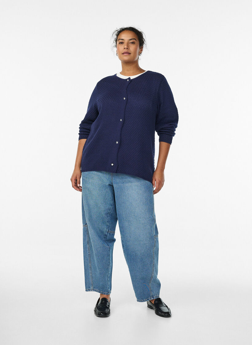 Structured knit cardigan with ball-shaped buttons, Blue, Model image number 1