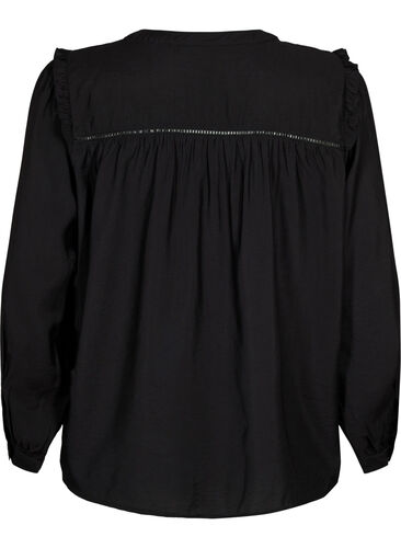 Shirt blouse with ruffles and pleats, Black, Packshot image number 1