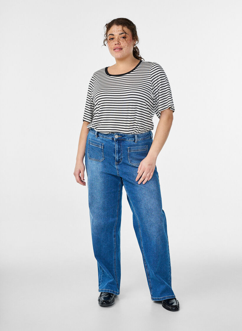 T-shirt with TENCEL&trade; Lyocell and stripes, White, Model image number 1