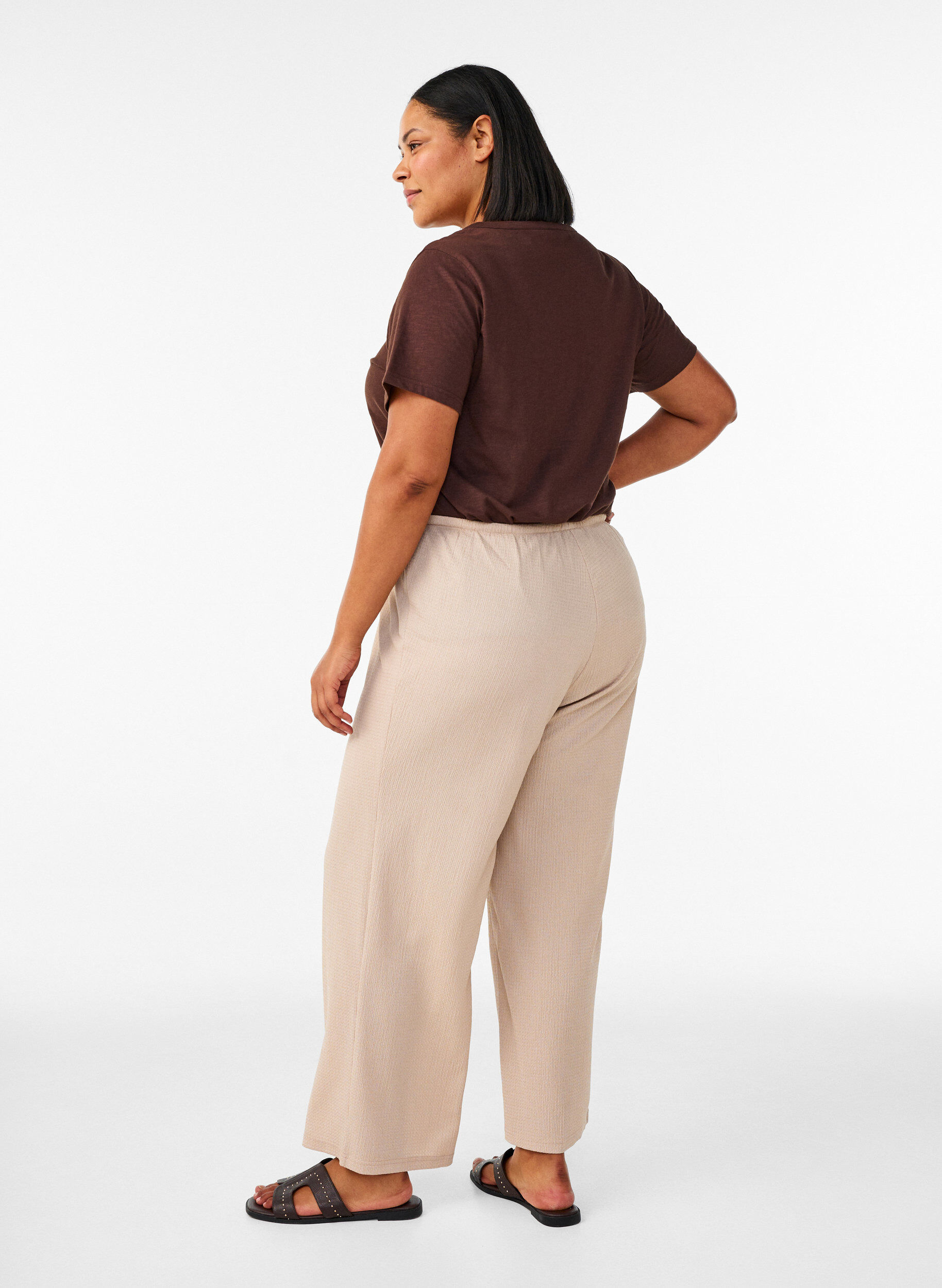 ZizzifashionWide-leg trousers in a light textured fabric, Beige, Model image number 1