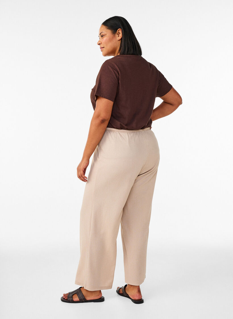 Wide-leg trousers in a light textured fabric, Beige, Model image number 1