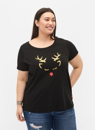 Christmas t-shirt in cotton, Black Reindeer, Model image number 0