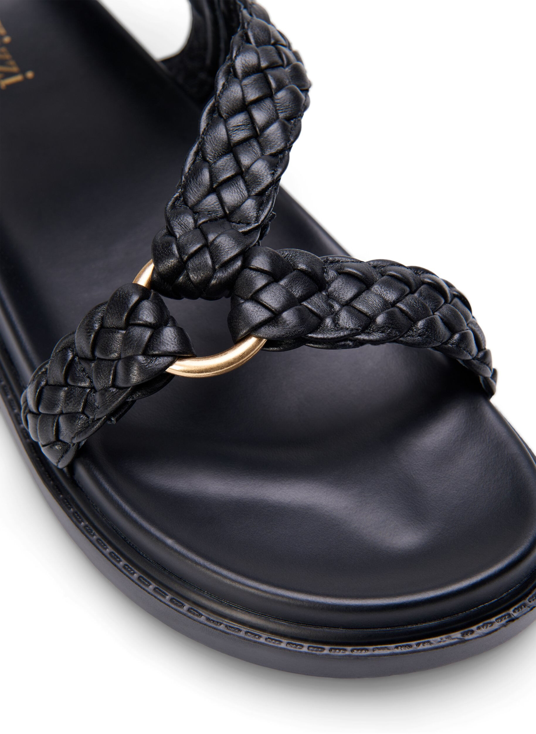 Zizzifashion Leather sandal with braided straps and wide fit, Black, Packshot image number 3