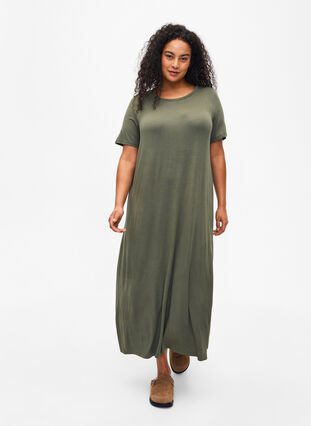 Viscose midi dress with short sleeves, Thyme, Model image number 3