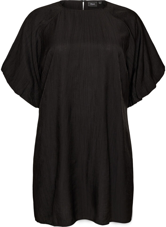 Short viscose dress with balloon sleeves, Black, Packshot image number 0