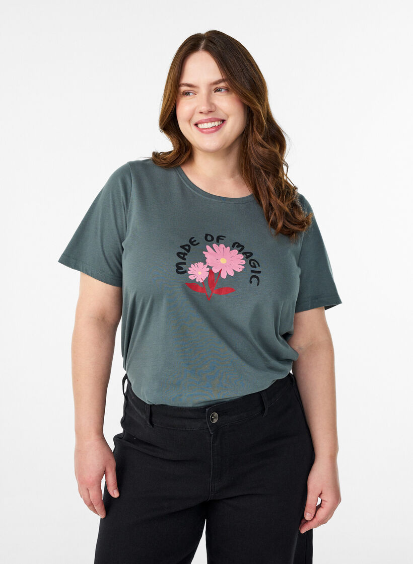 T-shirt with motif, Green, Model image number 0