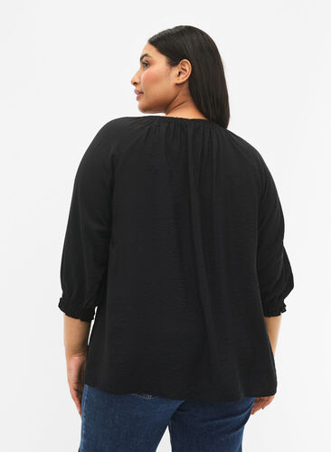 A-shape viscose blouse with 3/4 sleeves, Black, Model image number 1