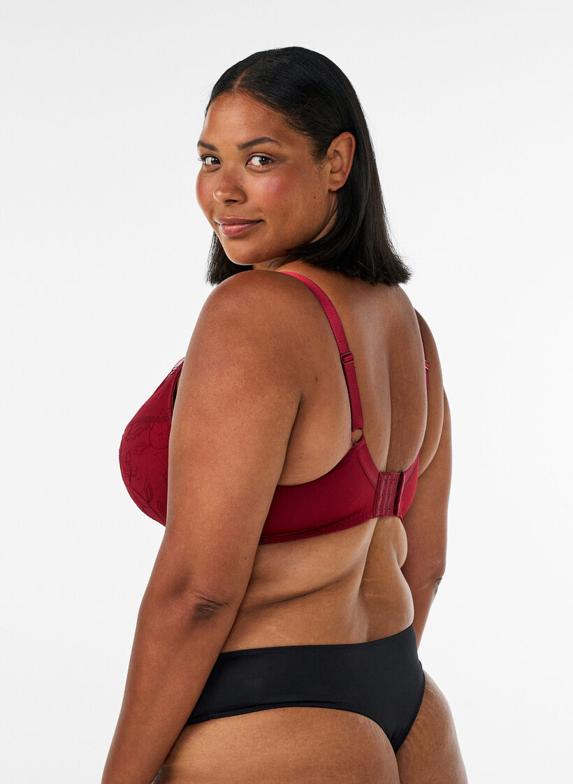 Padded lace bra with underwire, Red, Model image number 2