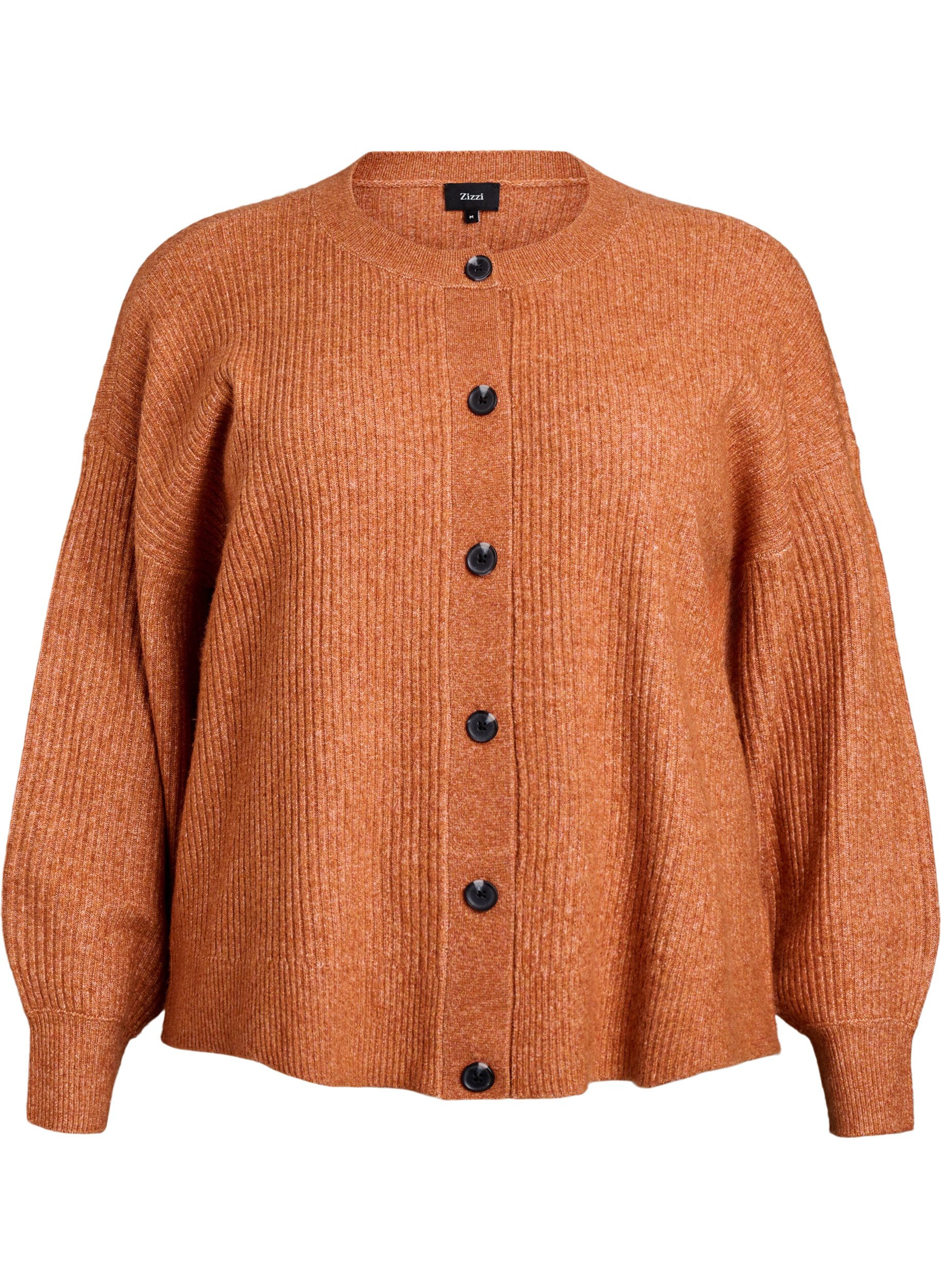 Zizzifashion Rib knit cardigan with buttons, Orange, Packshot image number 0