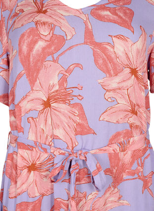 Short-sleeved viscose midi dress with floral print, Lavender Flower, Packshot image number 2