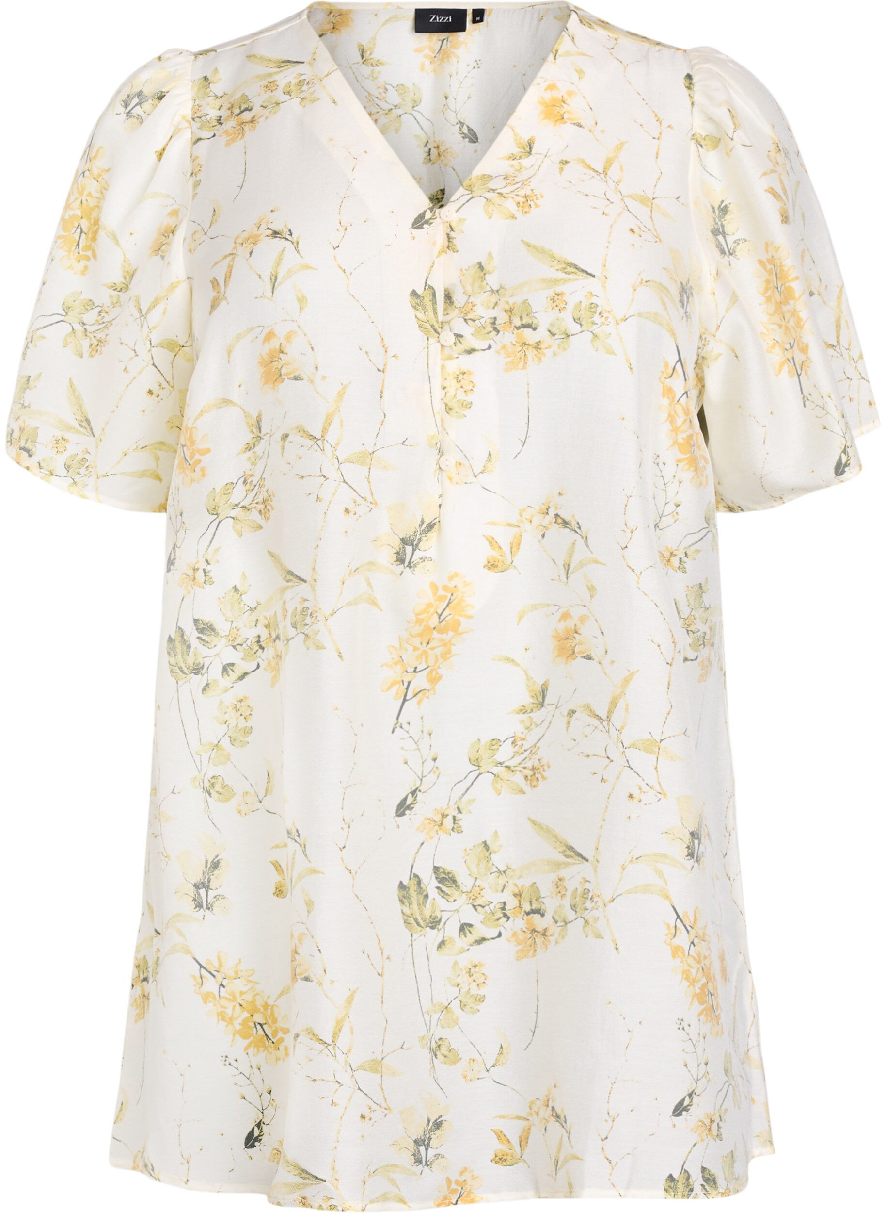 Zizzifashion A-shaped tunic with short sleeves, Yellow, Packshot image number 0