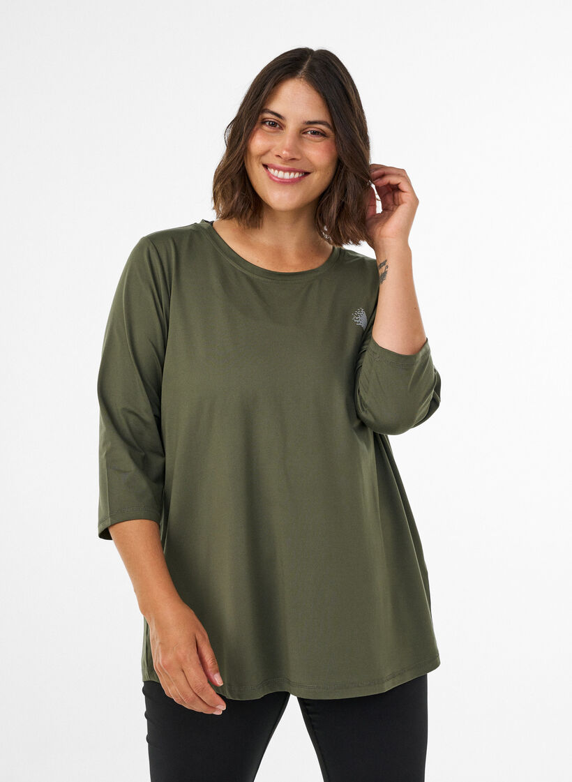 Sports top with 3/4 sleeves, Green, Model image number 0