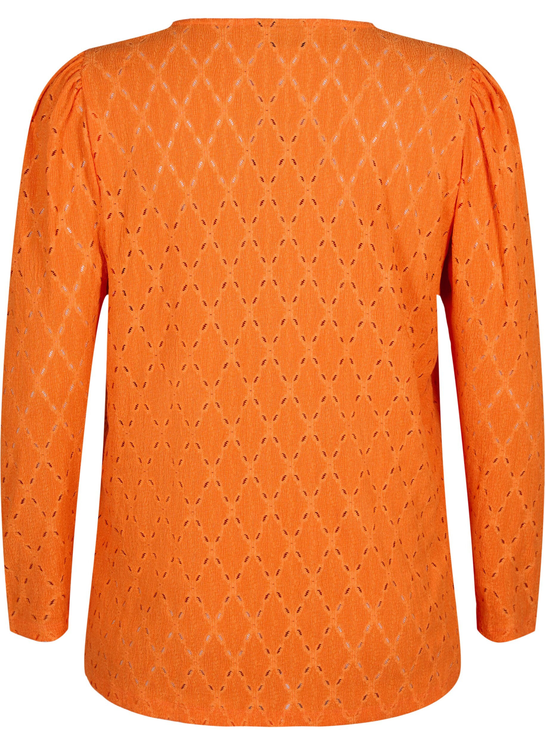 Zizzifashion V-neck blouse with hole pattern, Carrot, Packshot image number 1