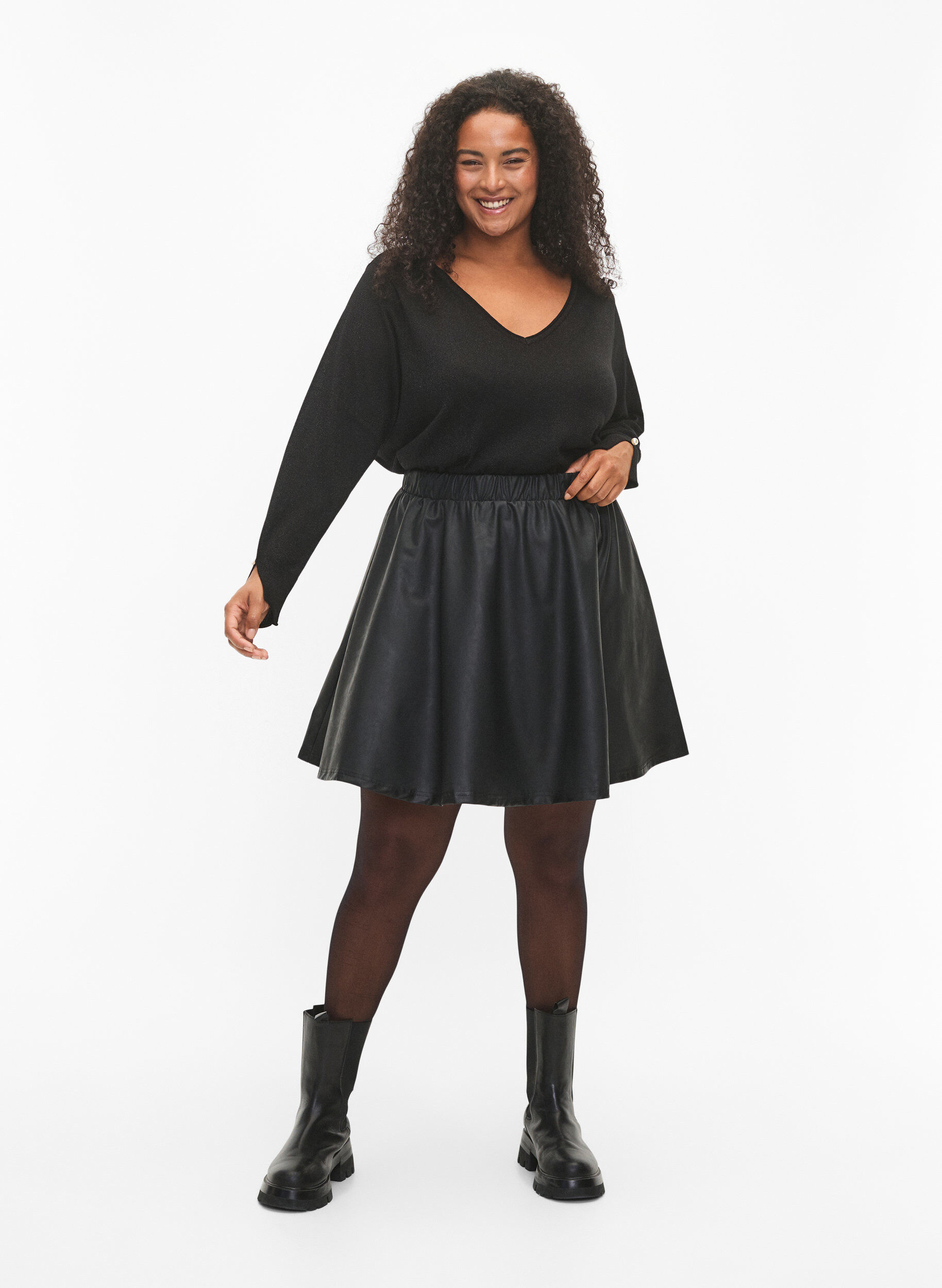 Zizzifashion Viscose knit blouse with glitter, Black w. DTM Lurex, Model image number 3