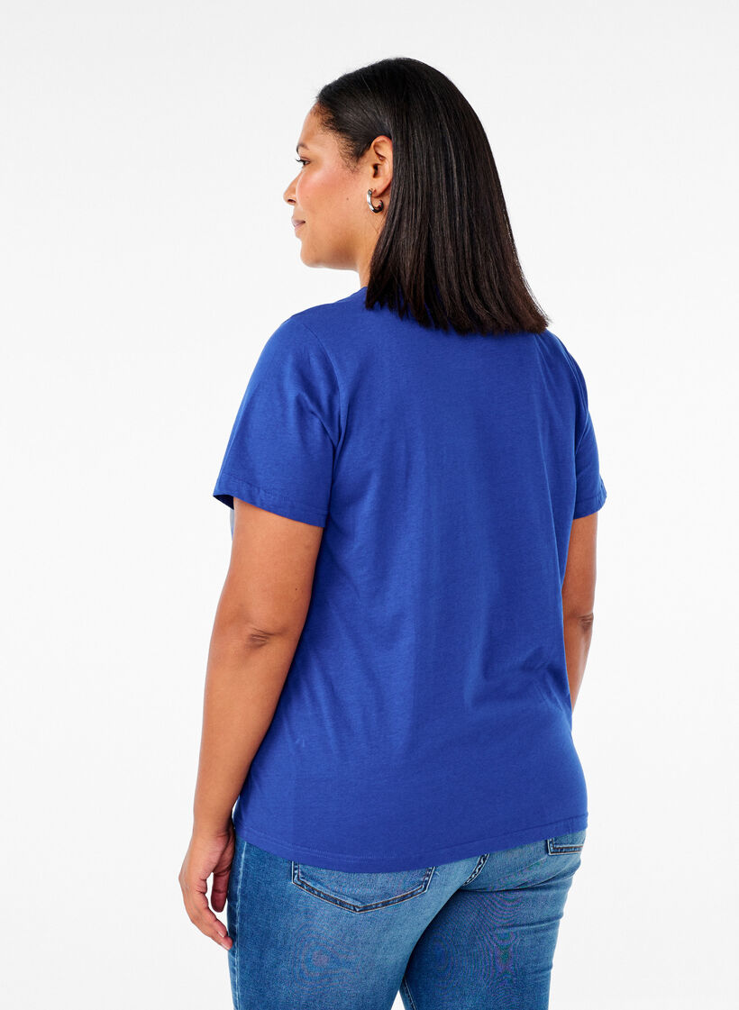 Basic cotton T-shirt with round neck, Blue, Model image number 2