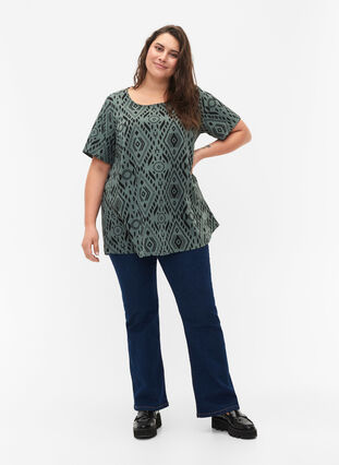 FLASH - Blouse with short sleeves and print, Balsam Graphic, Model image number 2