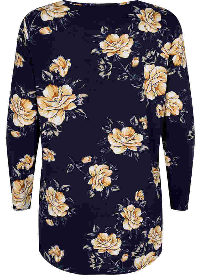 Floral blouse with long sleeves, Night Sky Flower AOP, Packshot image number 1