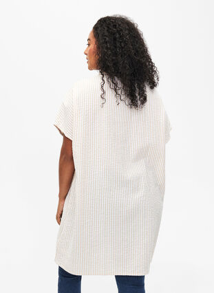 Long striped cotton shirt, White/Natrual Stripe, Model image number 1
