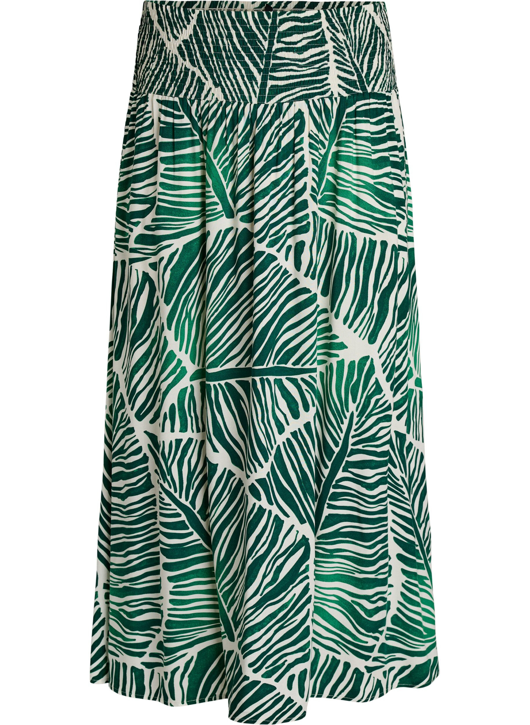 Zizzifashion Viscose maxi skirt with smocking, Green, Packshot image number 0