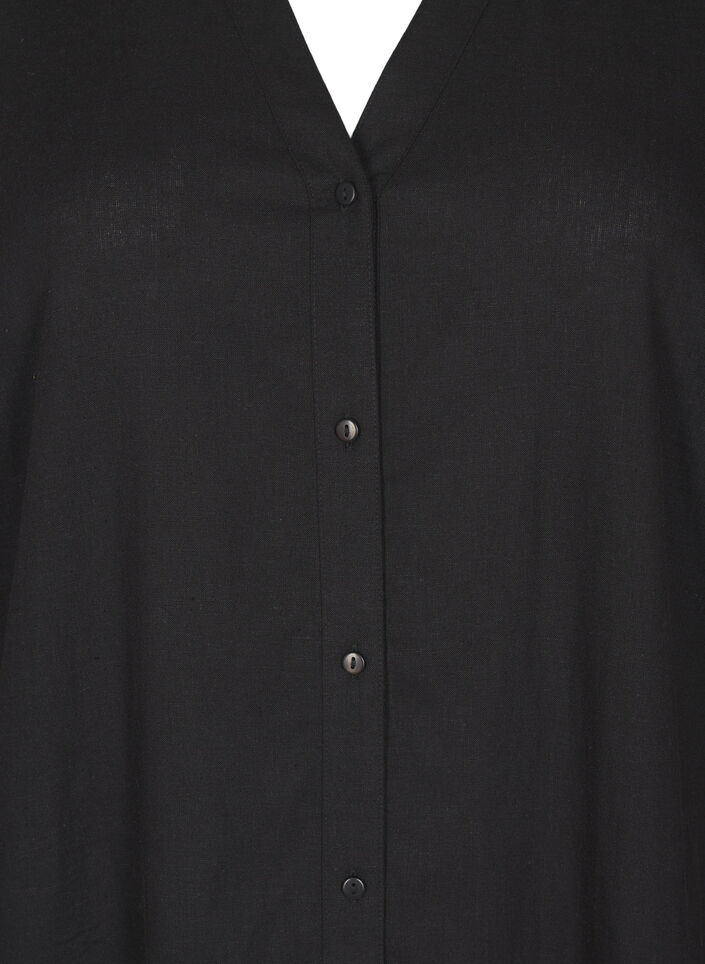Long shirt in linen and viscose, Black, Packshot image number 2