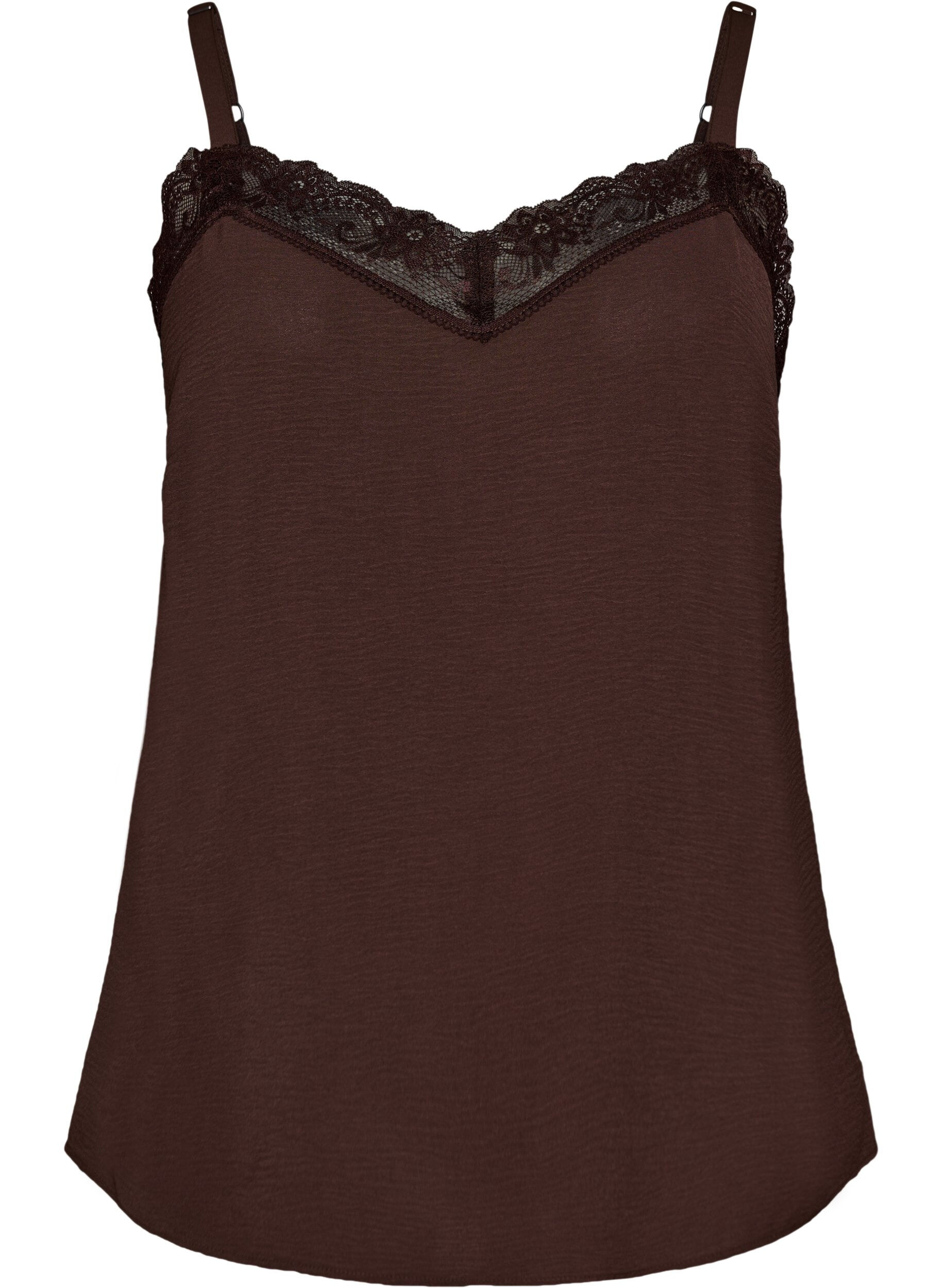 Zizzifashion Cami top with a V-neck and lace trim, Brown, Packshot image number 0