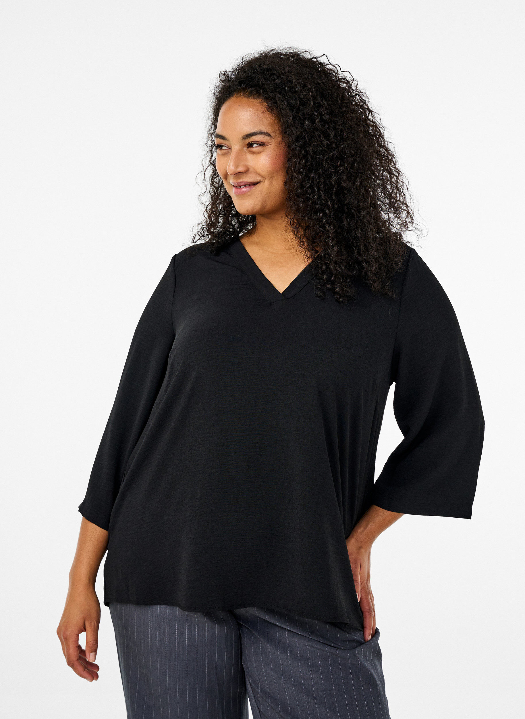 Blouse with 3/4 sleeves, Black, Model