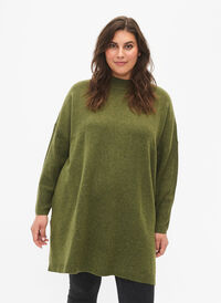 Melange knit sweater with slit, W. Moss/Black Mel., Model