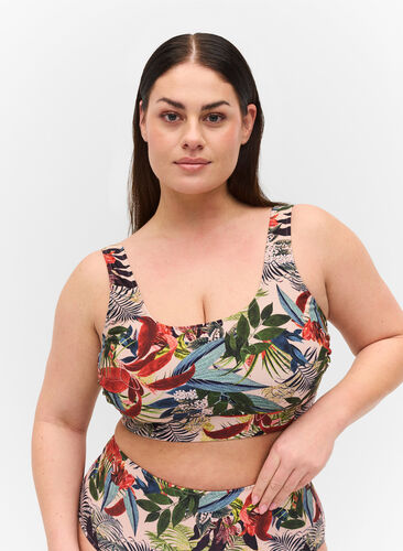 Bikini top with a round neckline, Palm Print, Model image number 0