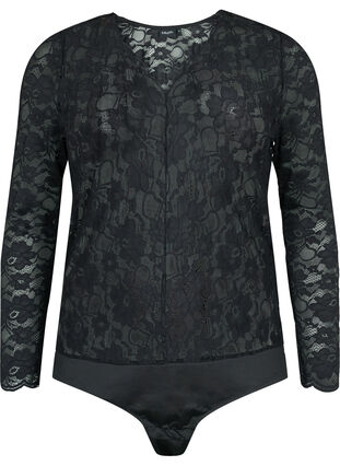Lace body with long sleeves, Black, Packshot image number 0