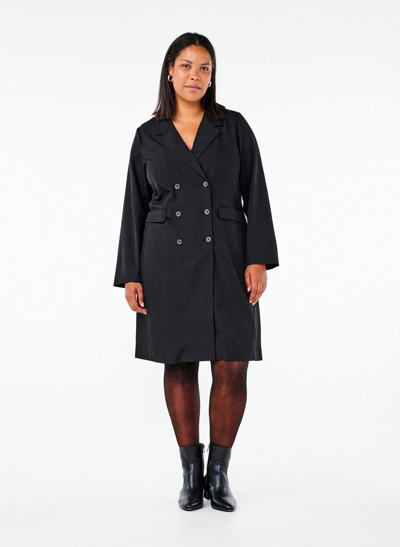 Double-breasted blazer dress, Black, Model image number 2