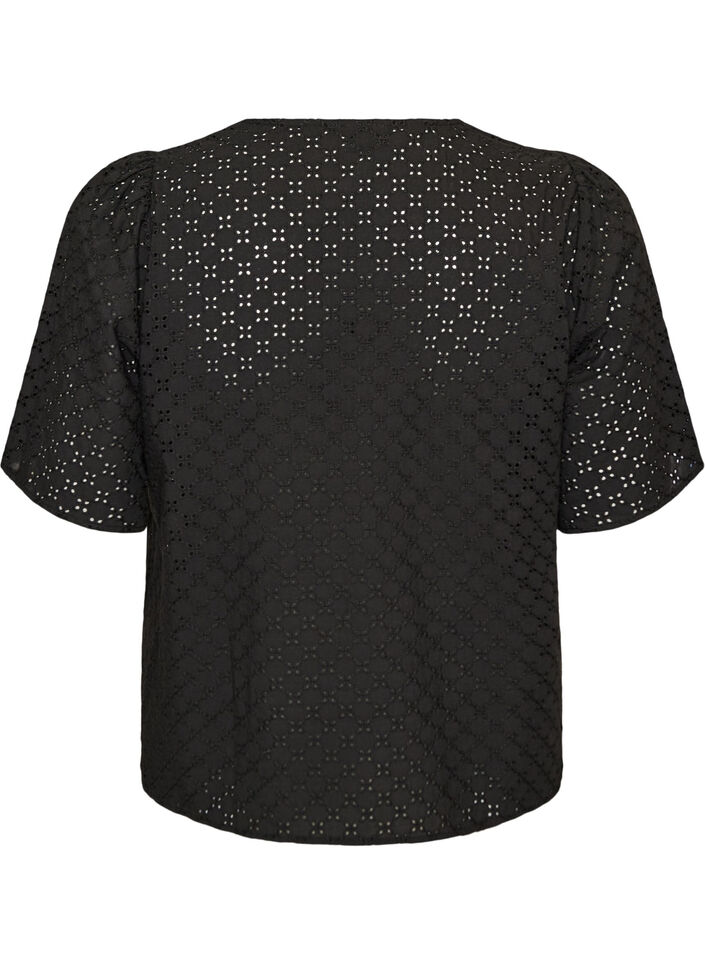 Blouse in broderie anglaise with button fastening, Black, Packshot image number 1