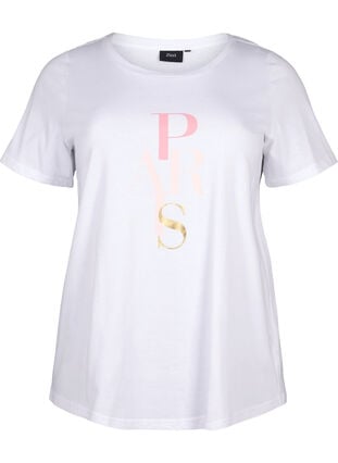 Cotton T-shirt with text print, B. White w. Paris, Packshot image number 0