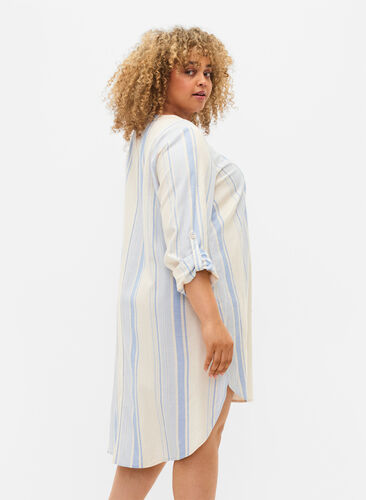Striped dress with long sleeves, Birch w. Stripes, Model image number 1