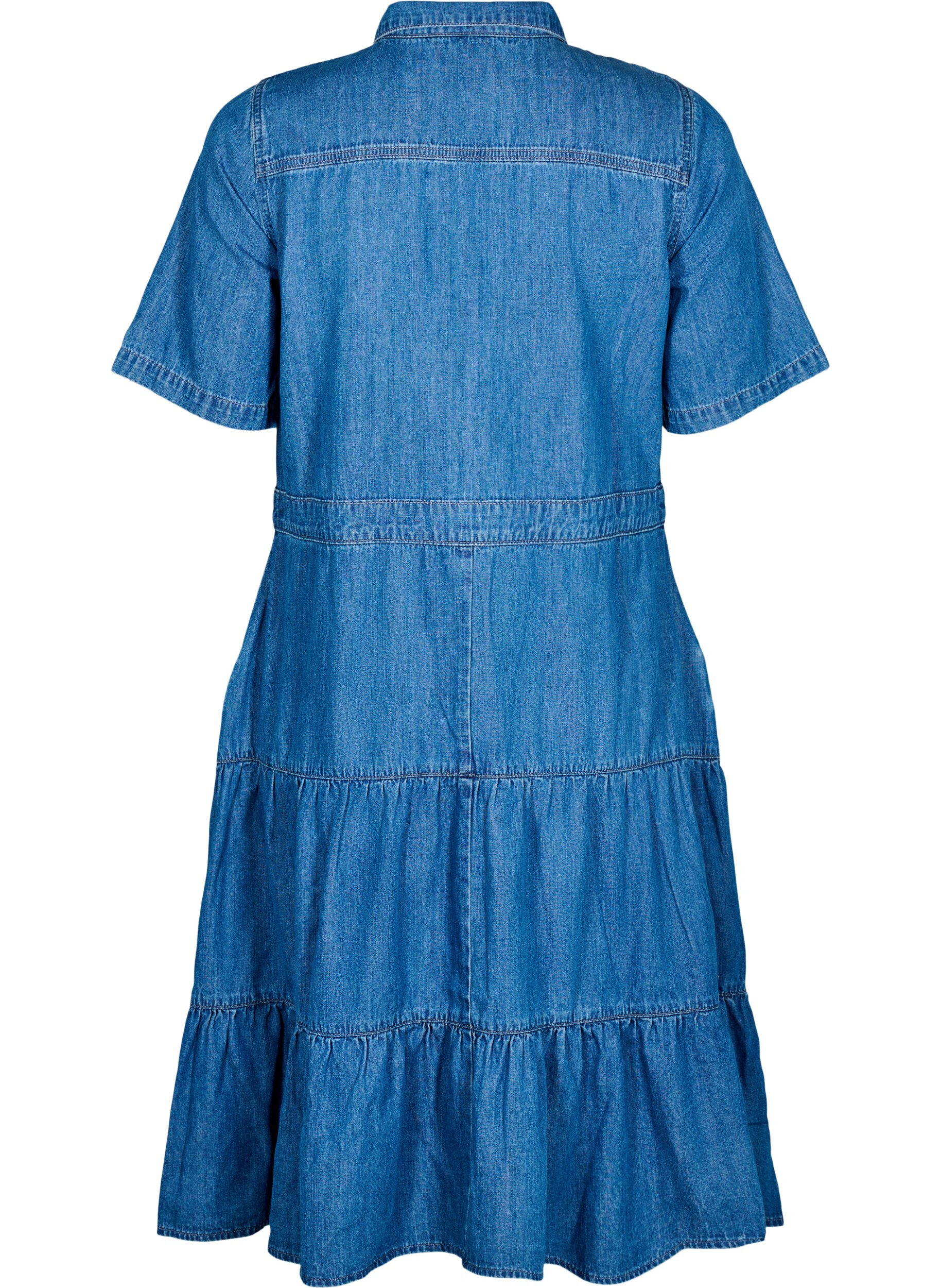 Zizzifashion Midi denim dress with buttons and short sleeves, Blue, Packshot image number 1