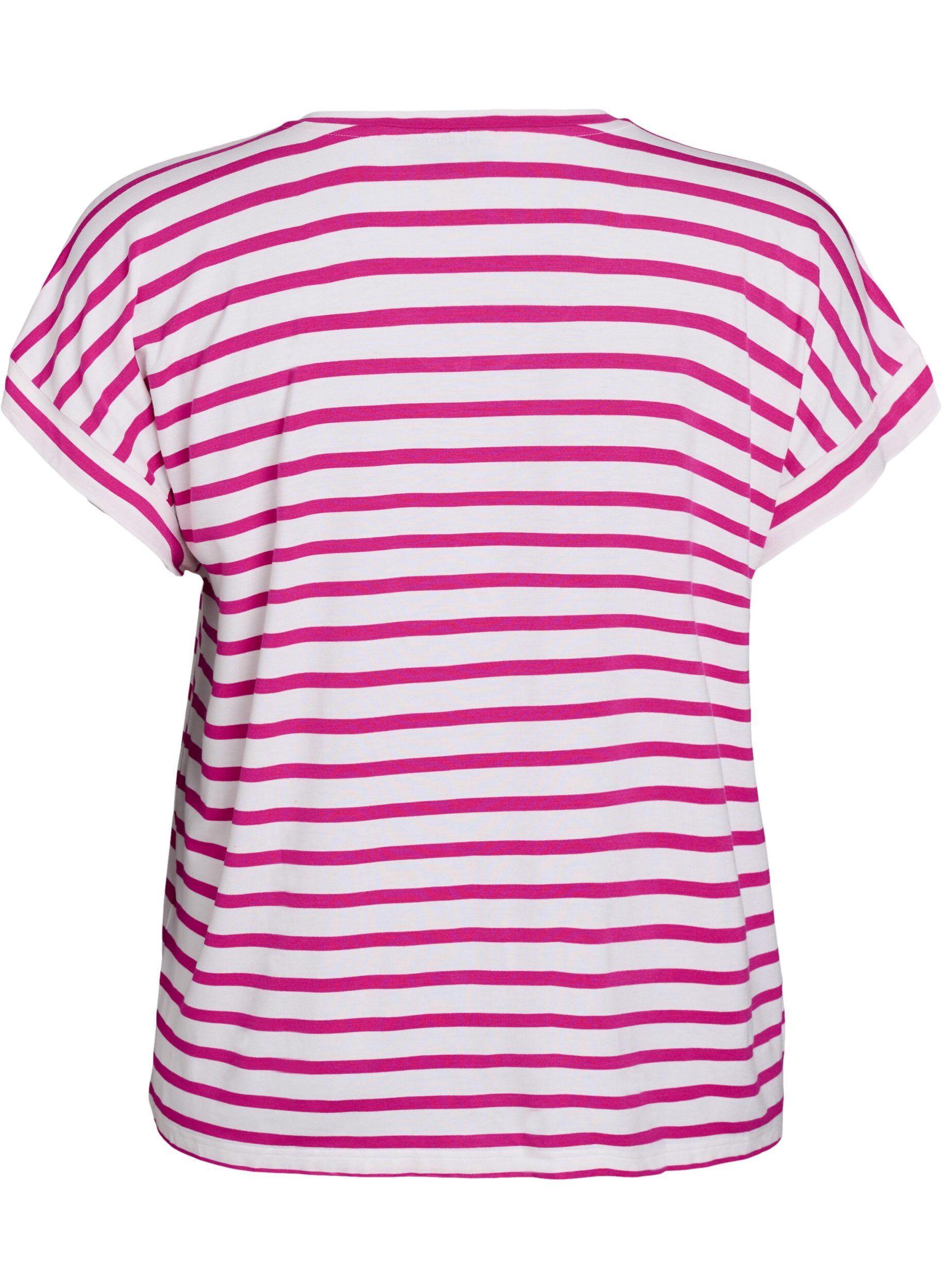 Zizzifashion Striped T-shirt with V-neck, Rose, Packshot image number 1