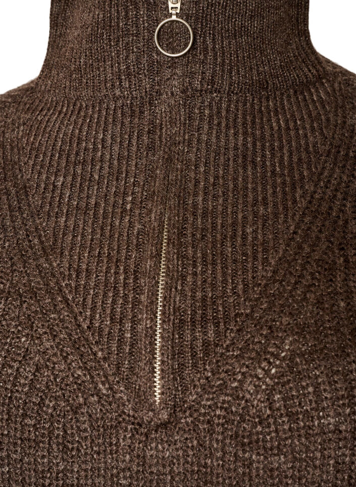 Knitted sweater with high neck and zipper, Brown, Packshot image number 2