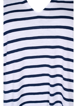 Striped cotton t-shirt with v-neck, Bright White Stripe, Packshot image number 2