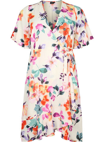 Floral wrap dress with 3/4 sleeves