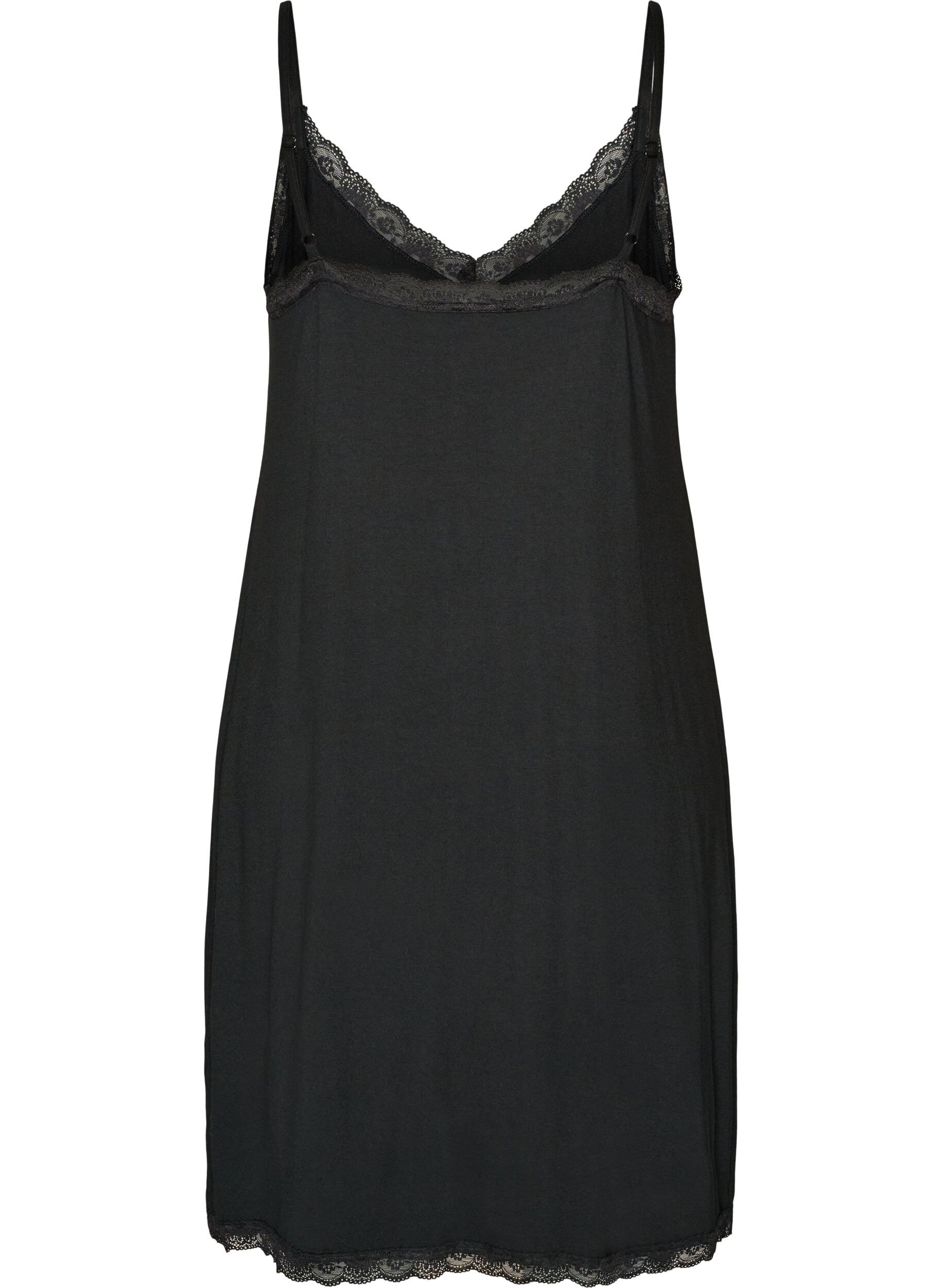 ZizzifashionViscose nightgown with lace and slits, Black, Packshot image number 1