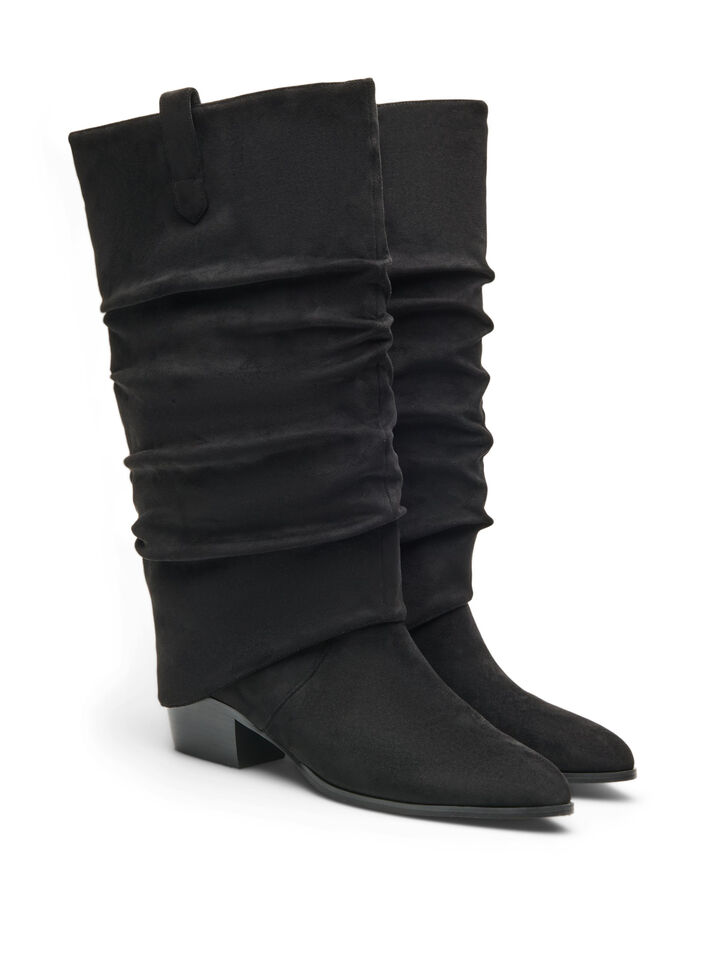 Long suede-look boot with a detachable shaft, Black, Packshot image number 1