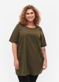 FLASH - Short sleeved tunic in cotton, Forest Night, Model
