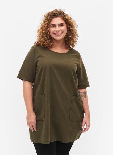 FLASH - Short sleeved tunic in cotton, Forest Night, Model image number 0