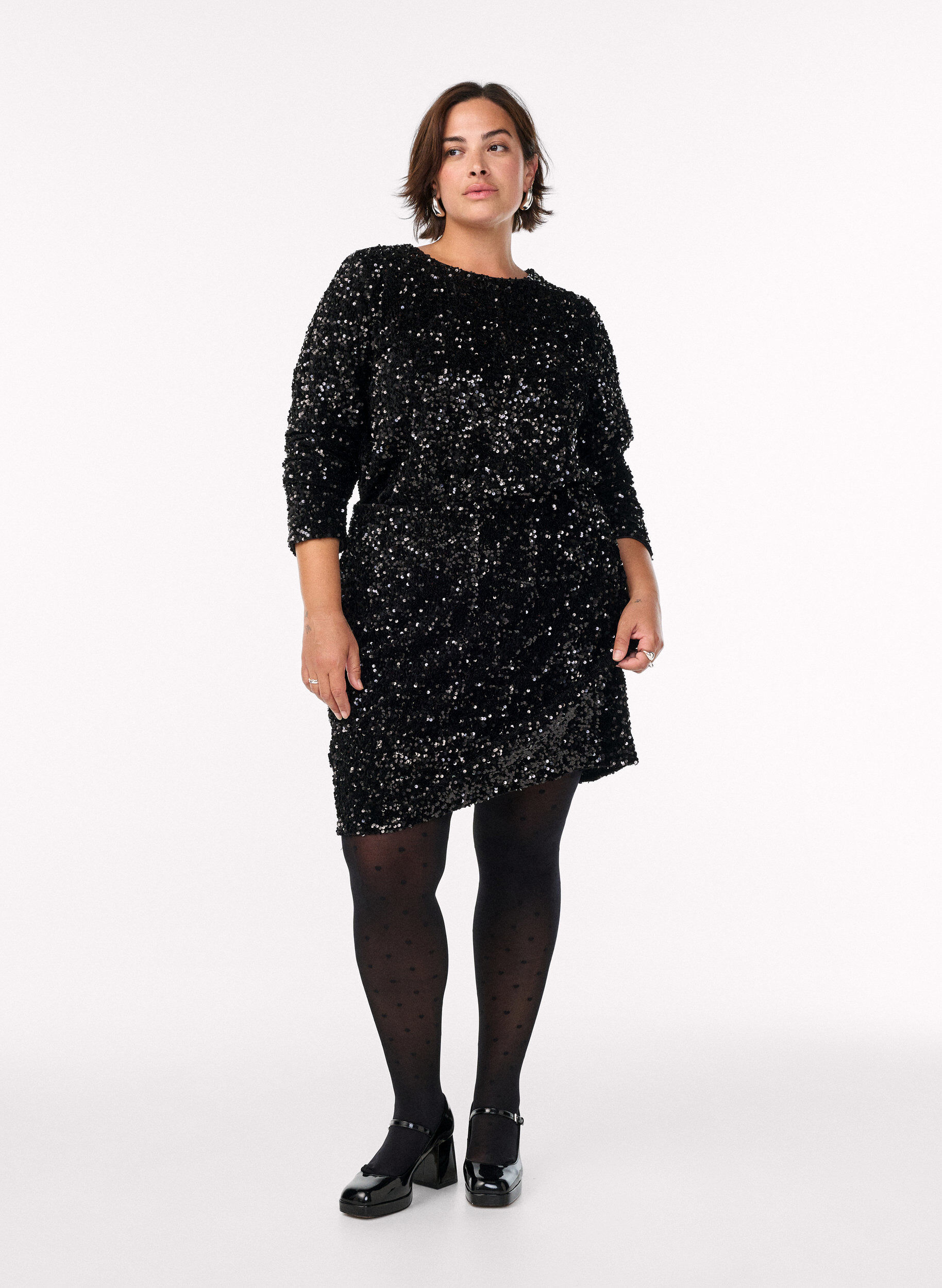 Zizzifashion Sequin blouse with long sleeves, Black, Model image number 1