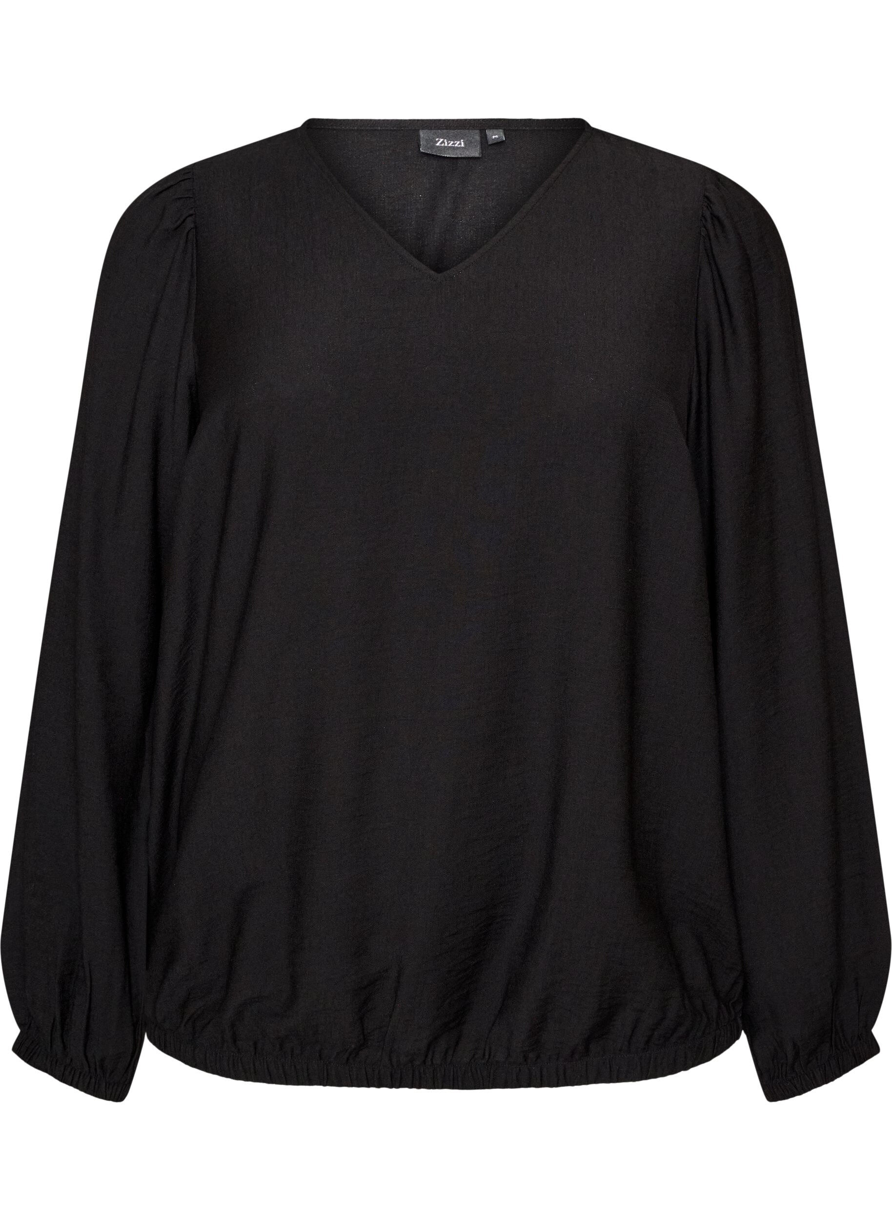 ZizzifashionViscose blouse with V-neck and balloon silhouette, Black, Packshot image number 0