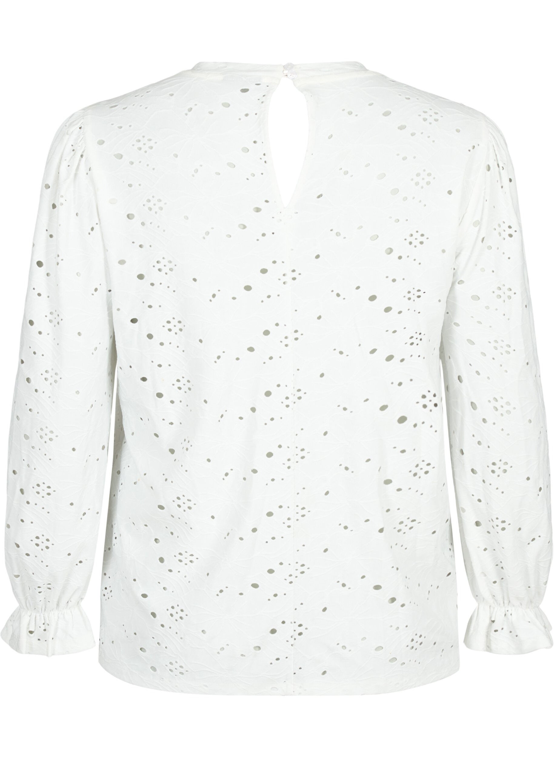 Zizzifashion Long-sleeved blouse with hole pattern, Bright White, Packshot image number 1