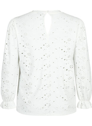 Long-sleeved blouse with hole pattern, Bright White, Packshot image number 1
