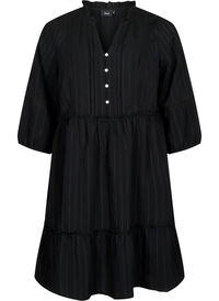Striped viscose dress with lace band and 3/4 sleeves