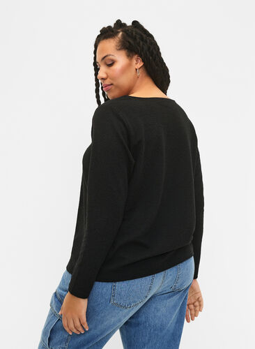 Long-sleeved blouse with texture, Black, Model image number 1